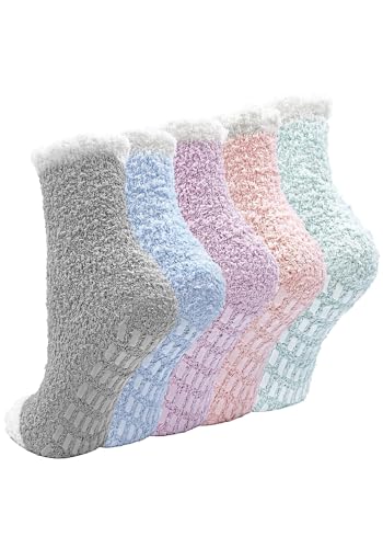 ZAKASA Kuschelsocken Damen Flauschig Socken: Winter Warme Stoppersocken Frauen Bettsocken Haussocken Antirutsch Lustig Socken mit ABS Noppen Antirutschsohle 35-41 Farbe 1 Paar von ZAKASA