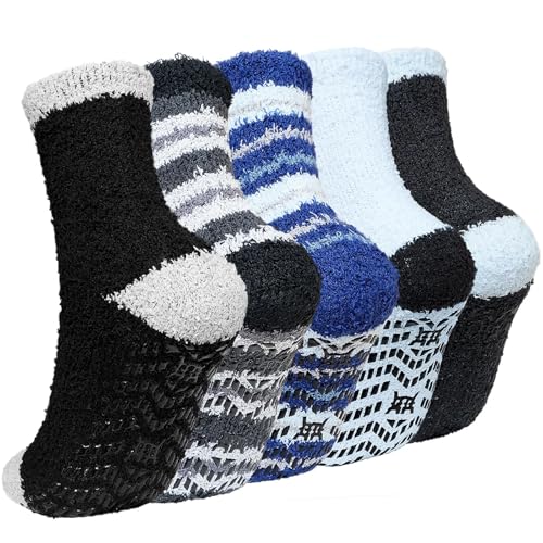 ZAKASA Kuschelsocken Flauschig Socken Herren: Winter Warme Stoppersocken Männer Antirutsch Bettsocken Haussocken mit ABS Noppen EU 39-42 Linien 5 Paar von ZAKASA