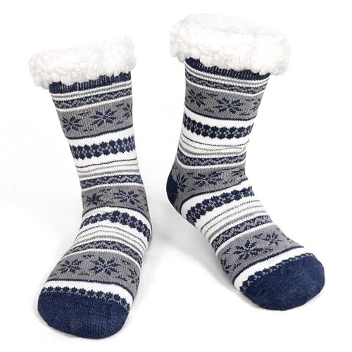 ZAKASA Kuschelsocken Herren Haussocken Stoppersocken: Warme Winter Hausschuhe Socken Männer Hüttensocken ABS Dicke Weihnachten Socken mit Noppen EU 39-45 Dunkelblau 1 Paar von ZAKASA