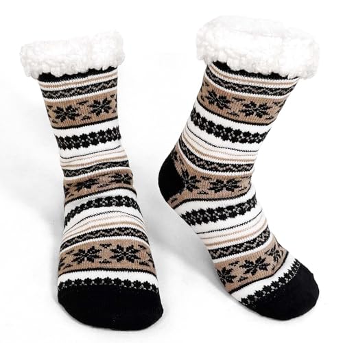 ZAKASA Kuschelsocken Herren Haussocken Stoppersocken: Warme Winter Hausschuhe Socken Männer Hüttensocken ABS Weihnachten Socken Dicke Socken mit Noppen EU 39-45 Dunkelbraun 1 Paar von ZAKASA