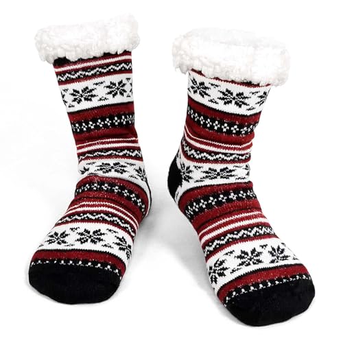 ZAKASA Kuschelsocken Herren Haussocken Stoppersocken: Warme Winter Hausschuhe Socken Männer Hüttensocken ABS Weihnachten Socken Dicke Socken mit Noppen EU 39-45 Rot 1 Paar von ZAKASA