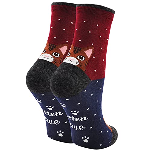ZAKASA Lustige Socken Damen Baumwolle: Bunte Witzige Katzen Socken Interessante Frauen Tier Socken Mit Hamburger Pizza Pommes Kuchen Hunde Fuchs Panda Motiv Sneakersocken EU 35-42 Katze-1 Paare von ZAKASA