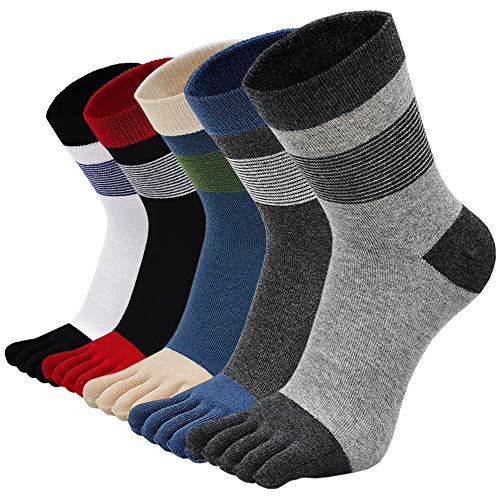 ZAKASA Men’s Toe Socks Cotton Five Finger Crew Socks Athletic Running Socks 5 Pack (89042-5Pairs, Men Shoe Size 7-11) von ZAKASA