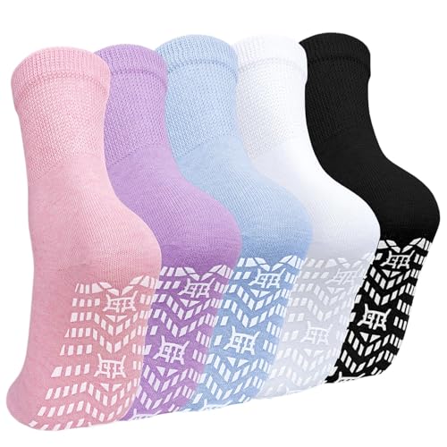ZAKASA Rutschfeste Damen Antirutsch Socken: ABS Stoppersocken Socken Frauen Ohne Gummibund Anti Rutsch Socken mit Noppen EU 39-42 Klassisch 5 Paar von ZAKASA