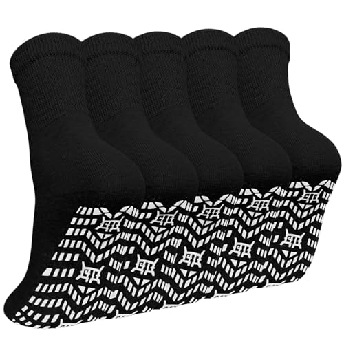ZAKASA Rutschfeste Damen Antirutsch Socken: ABS Stoppersocken Socken Frauen Ohne Gummibund Anti Rutsch Socken mit Noppen EU 39-42 Schwarz 5 Paar von ZAKASA