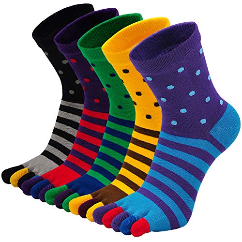 ZAKASA Zehensocken Herren Baumwolle Sportsocken: Fünf Finger Sport Socken 5 Finger Socken Laufsocken Wandersocken Trekking Sneaker Socken Männer Größe 39-44 Streifen-5 Paar von ZAKASA