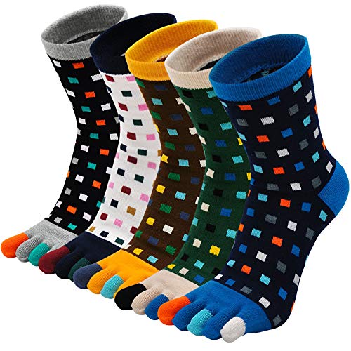 ZAKASA Zehensocken Herren Baumwolle Sportsocken: Fünf Finger Sport Socken 5 Finger Socken Laufsocken Wandersocken Trekking Sneaker Socken Männer Größe 39-44 Quadrate-5 Paar von ZAKASA