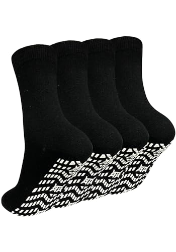 ZAKASA Stoppersocken Herren Antirutsch Socken: ABS Rutschfeste Socken Männer Anti Rutsch Socken mit Noppen Baumwolle Noppensocken Sportsocken 39-42 Schwarz-4 Paare von ZAKASA