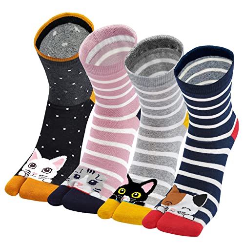 ZAKASA Tabi Socken Damen Zehensocken: Füßlinge Kurzsocken Sneaker Flip Flop Zehensocken Baumwolle Kurze Japanische Geta Socken Größe 35-41 Kätzchen-4 Paare von ZAKASA