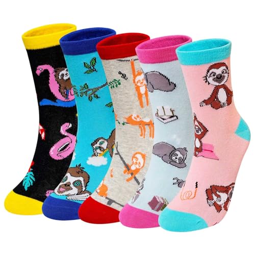 ZAKASA Witzige Socken Damen Baumwolle: Lustige Bunte Socken Interessante Frauen Tier Motiv Sneaker Socken EU 35-41 Faultier 5 Paare von ZAKASA