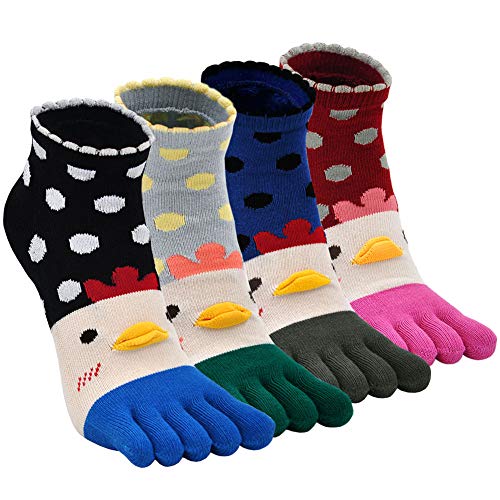 Zehensocken Damen Fünf Finger Socken aus Baumwolle, Damen Sneaker Socken mit Zehen, Atmungsaktiv, EU 35-41, 4 Paare von ZAKASA