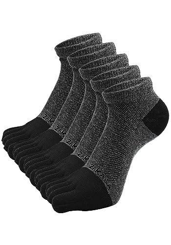 ZAKASA Zehensocken Herren Sneaker Socken: Five Finger Socken Laufsocken Männer Kurze Socken mit Zehen Baumwolle Sportsocken Atmungsaktiv 39-42 Grau-5 Paare von ZAKASA