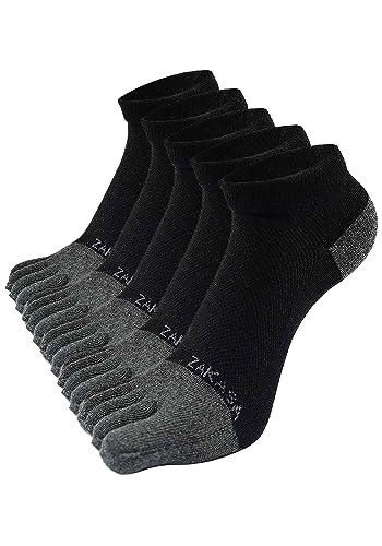 ZAKASA Zehensocken Herren Sneaker Socken: Five Finger Socken Laufsocken Männer Kurze Socken mit Zehen Baumwolle Sportsocken Atmungsaktiv 39-42 Schwarz-5 Paare von ZAKASA