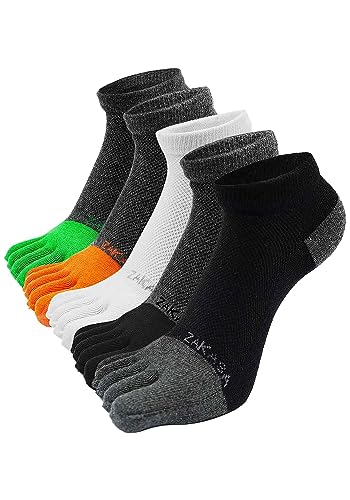 ZAKASA Zehensocken Herren Sneaker Socken: Five Finger Socken Laufsocken Männer Kurze Socken mit Zehen Baumwolle Sportsocken Atmungsaktiv 43-46 Mischfarbe-5 Paare von ZAKASA