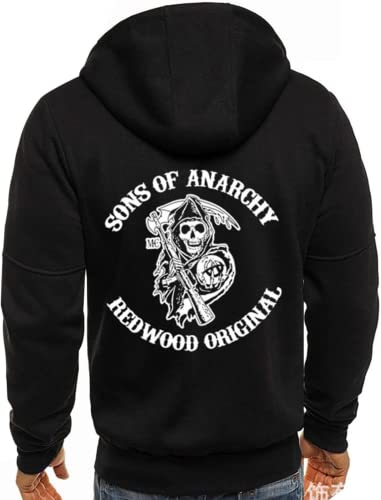 ZAKAY Kapuzen-Sweatshirts für Herren – Jacken mit Reißverschluss und Anarchy Sons Graphic Leichter Hoodie-Pullover-Freizeitjacke (Black,M) von ZAKAY