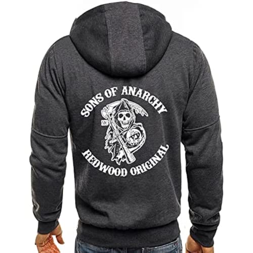 ZAKAY Kapuzen-Sweatshirts für Herren – Jacken mit Reißverschluss und Anarchy Sons Graphic Leichter Hoodie-Pullover-Freizeitjacke (Dark,L) von ZAKAY