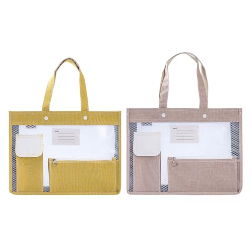 ZAKHSE Bücherbeutel Studententasche für Buchorganisation, 2 Pack Tragbare Reißverschluss Tasche mit Bleistifthülle Tasche, Aufbewahrungstasche für Lernmaterialien Lehrer Arbeitstasche-Kachi+Gelb von ZAKHSE