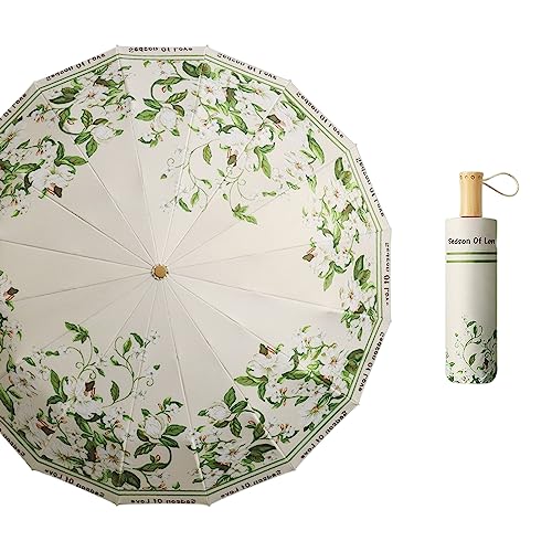 ZAKHSE Sonnenschirm Tragbar,Regenschirm UV-Schutz,98cm Bedruckter Regenschirm UPF 50+ Sommer Sonnenschutz Regenschirm,Taschenschirme mit 16 Rippen,Faltbarer Regenschirm Winddicht Schirm-Gardenien von ZAKHSE