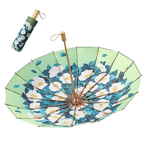 ZAKHSE Sonnenschirm Tragbar,Regenschirm UV-Schutz,Orchideen Blume Bedruckt Regenschirm UPF 50+ Sommer Sonnenschutz Regenschirm,Taschenschirme mit 16 Rippen,Faltbarer Regenschirm Winddicht Schirm-98cm von ZAKHSE