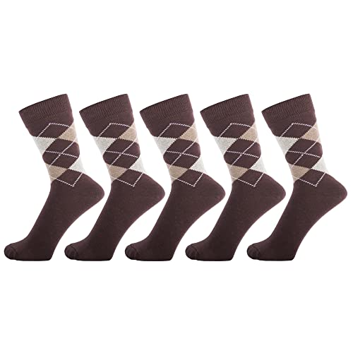 ZAKIRA Argyle Socken aus Gekämmter Baumwolle - 5 Pack, 40-46 (EU), Braun - Weiße Linien von ZAKIRA
