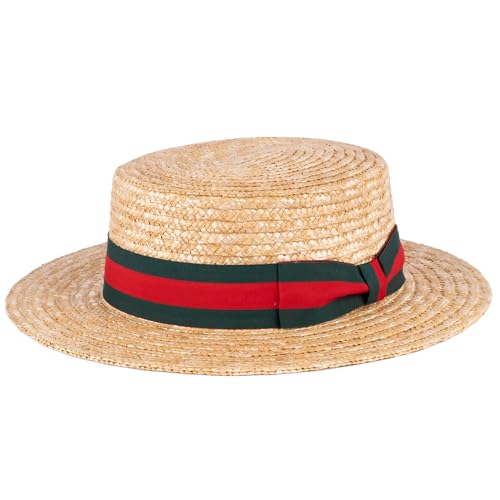 ZAKIRA Canotier Strohhut (Grün-rotes Ripsband, XL) von ZAKIRA