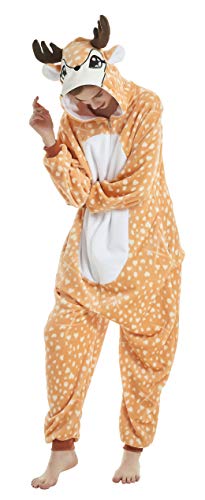ZAKWAS Flanell Onesie Pyjama Halloween Christmas Costume Cosplay Unisex Erwachsene Einteiler Schlafanzug Hirsch L von ZAKWAS