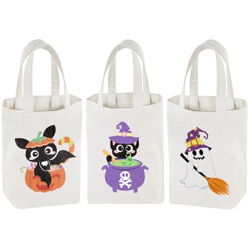 ZALAON Stofftasche Halloween,3 Stück Halloween tasche kinder, Halloween beutel,Süßes oder Saures Taschen kann Süßigkeiten,Partys usw (27 x 35 cm) von ZALAON