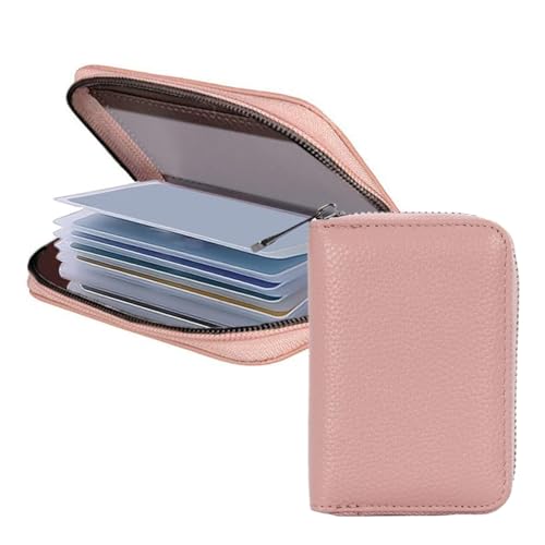 Rosa Kreditkartenetui für Damen - Leder Kartenetui Geldbörse mit Reißverschluss - 20 Kartenfächer RFID Blocking Card Wallet - Kreditkartenetui für Frauen Kompakter Reise-Organizer von ZALAOR