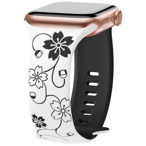 ZALAVER Armband mit Blumen-Gravur, kompatibel mit Apple Watch-Bändern, 38 mm, 40 mm, 41 mm, für Damen und Herren, Sport-Ersatzarmbänder für iWatch-Bänder Ultra2 Serie 9 Ultra 8 7 6 5 4 3 2 1 SE von ZALAVER