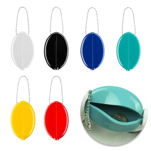 ZALHIN 6 Stück Münzbörsen für Damen, Gummi Geldbörse kleine Gummi-Wechselgeldbörse, mit Schlüsselanhänger-Tasche für Reisen Mehrzweck Damen und Herren von ZALHIN