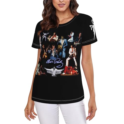 Singer Rock-Presley Damen-T-Shirt, modisch, grafisch, kurzärmelig, Rundhalsausschnitt, weiches T-Shirt, Bluse, ästhetische Streetwear, 2, XXL von ZALIX