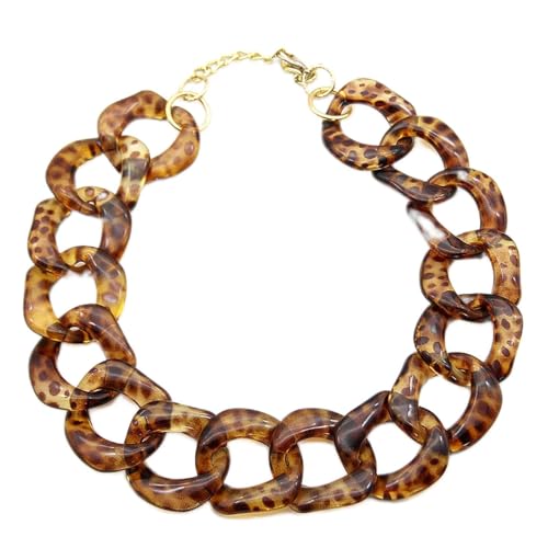 Acryl Halskette Schildkröte Gliederhalskette kubanische Kette Halskette Leopardenmuster Halskette Punk Kette Choker Halskette für Frauen Mädchen Zubehör A von ZALTAS