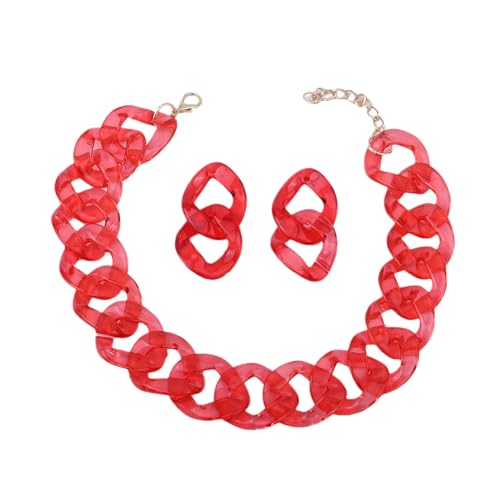 Bunte Acryl Choker Halskette mit transparentem Schlüsselbein Kette Choker Choker Set Hip Hop Party Schmuck Set für Frauen Rot Bunte Acryl Choker Halskette mit transparentem Schlüsselbein Kette Choker Choker Set Hip Hop Party Schmuck Set für Frauen Rot von ZALTAS