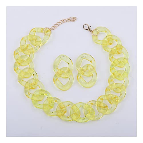 Bunte Acryl-Halskette, klares Schlüsselbein-Kette, Choker, klobige Kette, Choker-Halsketten-Set, Hip-Hop-Party-Schmuck, Damen, Gelb von ZALTAS
