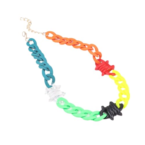 Bunte kubanische Gliederkette aus Acryl, Statement-Halskette, Regenbogenfarben, klobiger Büroklammer-Halsband, Choker-Halskette für Damen, Teenager, Mädchen, Geschenk, Hip-Hop, geometrischer von ZALTAS