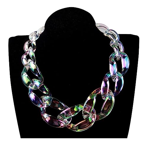 Bunte kubanische Gliederkette aus transparentem rosa Acryl, Kunststoffharz, Choker-Halskette, klobig, Hip-Hop-Statement-Halsband, Schmuck, Geschenk für Damen, Teenager, Mädchen von ZALTAS