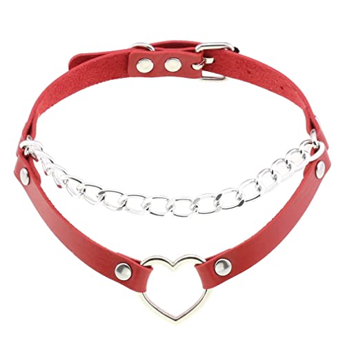 Choker Halskette Verstellbar PU Leder Herz Pfirsich Halskette PU Leder Halskette für Frauen Mädchen Jungen Rocker, Acryl von ZALTAS