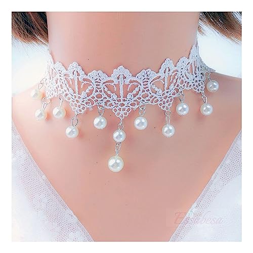 Elegante Vintage Choker Halskette Weiß Spitze Imitation Perle Hochzeit Schmuck für Frauen Hochzeit Schmuck für Frauen Tattoo Quaste Punk Stil, Acryl, Perle Elegante Vintage Choker Halskette Weiß Spitze Imitation Perle Hochzeit Schmuck für Frauen Hochzeit Schmuck für Frauen Tattoo Quaste Punk Stil, Acryl, Perle von ZALTAS