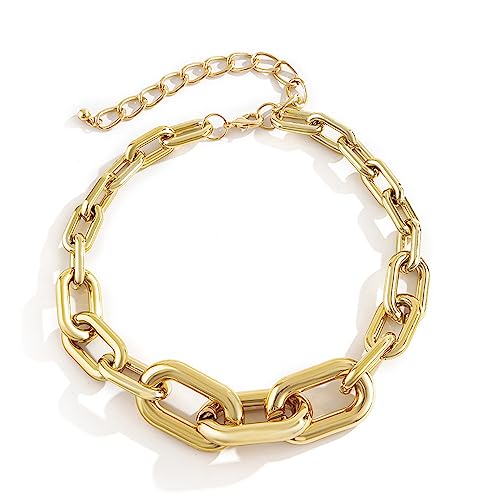 Große Halskette, übertriebene Hip-Hop-Halskette, Retro, breite dicke Kette, Halskette am Hals, Schmuck, Gold von ZALTAS
