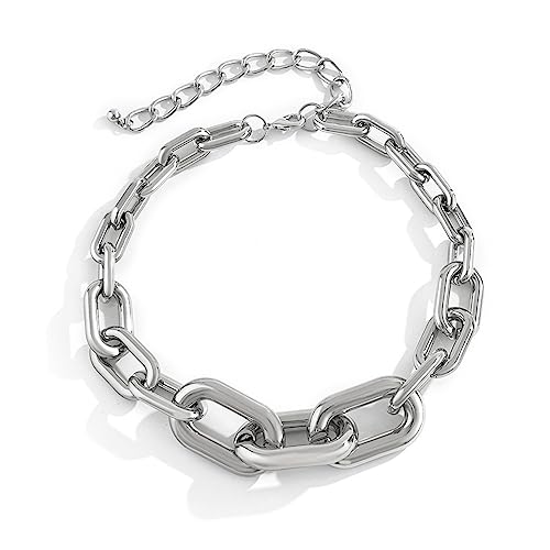 Große Halskette, übertriebene Hip-Hop-Halskette, Retro, breite dicke Kette, klobige Kette am Hals, Schmuck, Silber von ZALTAS