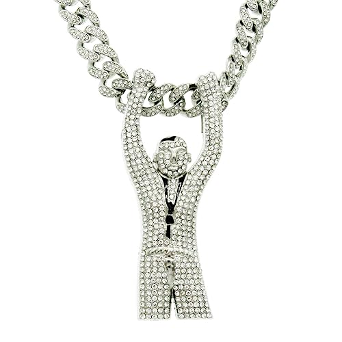 Halskette mit Anhänger für Herren und Damen, Hip-Hop, mit 50 cm langer Legierung, kubanische Kette, glitzernd, Schlüsselbeinkette, Modeschmuck, Halloween, Weihnachten, Schmuck, Silber von ZALTAS