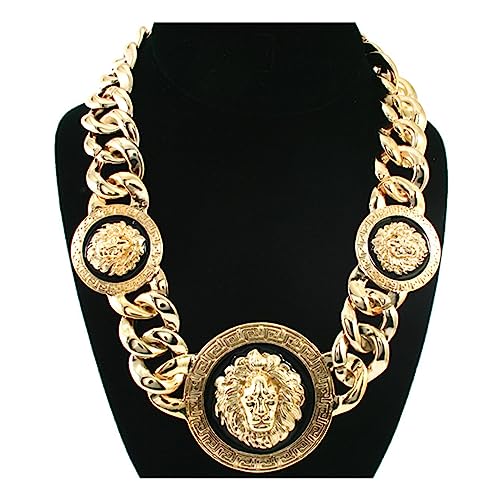 Halskette mit Anhänger für Herren und Damen, Hip-Hop-Löwenkopf-Anhänger mit 50 cm Legierung, kubanische Kette, glitzernd, Halsband, Schlüsselbeinkette, Modeschmuck, Halloween, Weihnachten, Neujahr von ZALTAS