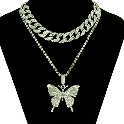 Hip Hop Schmetterling Anhänger Halskette für Männer Frauen mit 50cm Kubanische Legierung Kette Modeschmuck Halloween Weihnachten Neujahr Geschenk C von ZALTAS