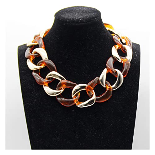 Klobige Acryl-Kette für Damen, geometrische Choker-Halskette, klobige Halsketten, Punk-Büroklammer-Kette, großes Choker-Halsband, Braun 1 von ZALTAS