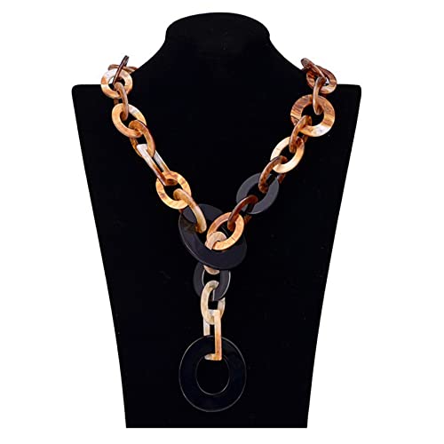 Lange Boho-Halskette mit Leopardenmuster, übertrieben, für Damen, Vintage, Harz, Acryl, Kette, Pullover, Kette, Vintage, Ethno, Marmor, Farbe D von ZALTAS