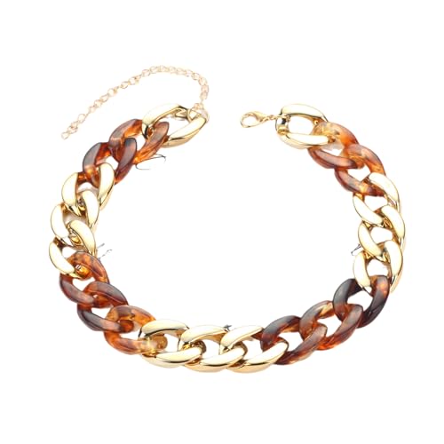 Lange Halskette aus Acryl, zweifarbig plattiert, Choker-Halskette aus Kunststoff und Vintage-Anhänger für Frauen, Modeschmuck Q von ZALTAS