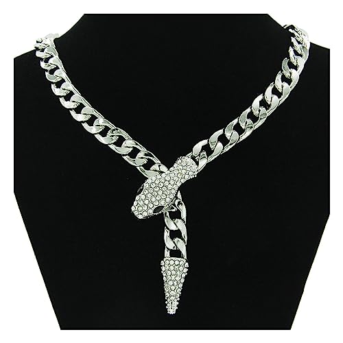 Magnetische Halskette für Damen, Hip-Hop-Schlangenkopf, Schlüsselbeinkette mit 11 mm, Cuba-Hip-Hop-Halsketten, Modeschmuck, modischer, exquisiter Sommerschmuck, Schwarz/Silber von ZALTAS