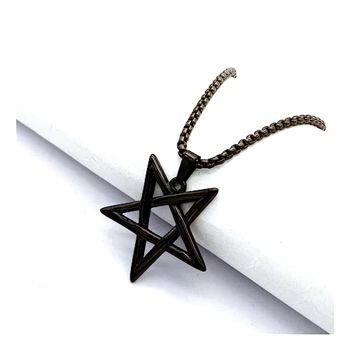 Pentagramm Anhänger Halskette Edelstahl stapelbar oder zum Tragen Männer Frauen Halskette mit 61 cm Hip-Hop-Personalisierter Titanstahl-Halskette Anhänger Paarmodelle Schwarz von ZALTAS