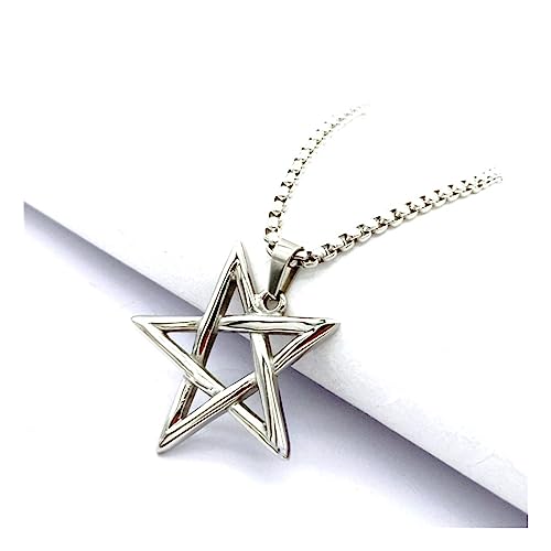 Pentagramm Anhänger Halskette Edelstahl stapelbar oder zum Tragen Männer Frauen Halskette mit 61 cm Hip-Hop-personalisierter Titanstahl-Halskette Anhänger Paar Modelle Silber von ZALTAS