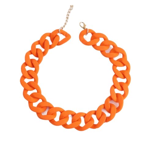 Punk Acryl mattierte Halskette Kubanische Kette Großer Anhänger Halskette Damen Chunky Paperclip Choker Halskette Orange von ZALTAS